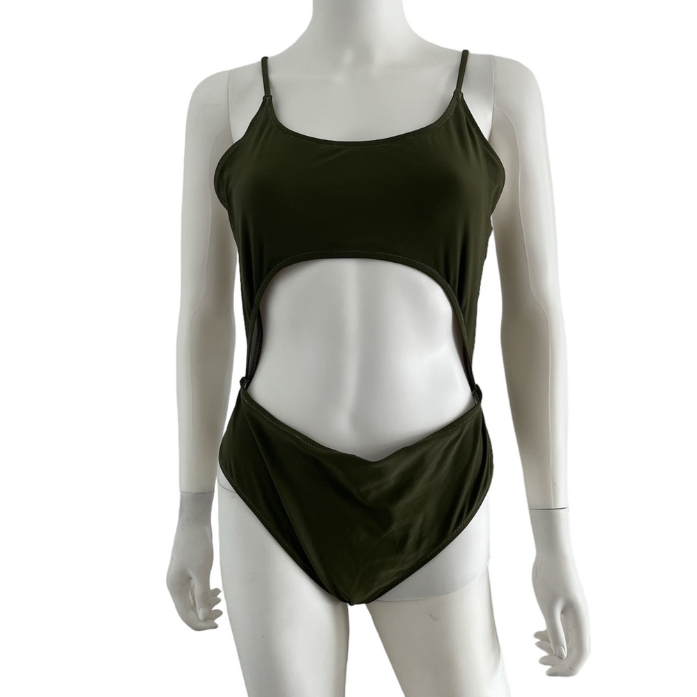 Feager open cut out one piece bathing suit olive green‎